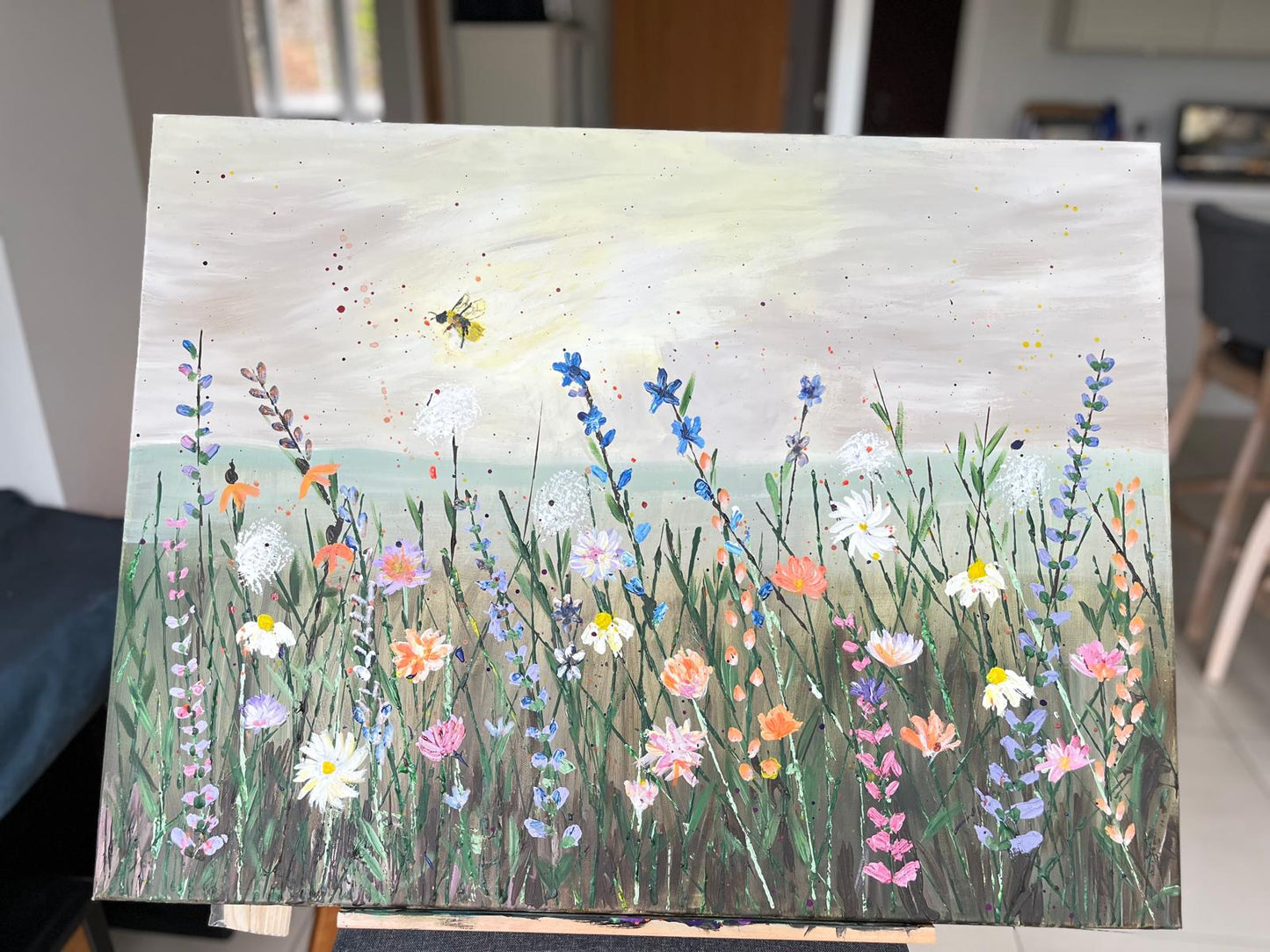 Original acrylic art painting - wildflowers in a meadow - 80cm / 60cm