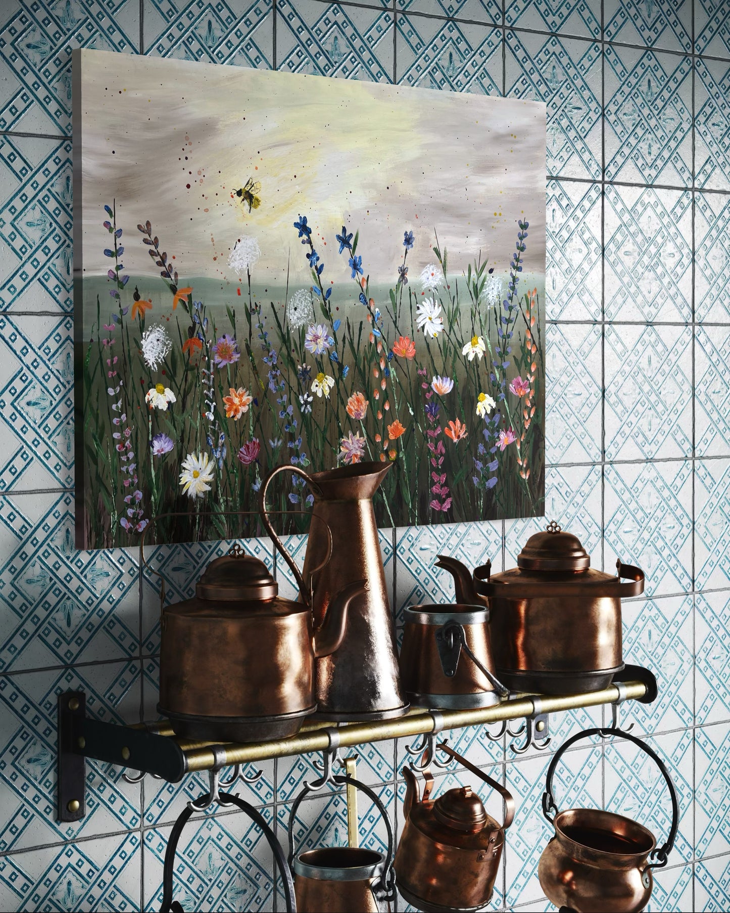Original acrylic art painting - wildflowers in a meadow - 80cm / 60cm