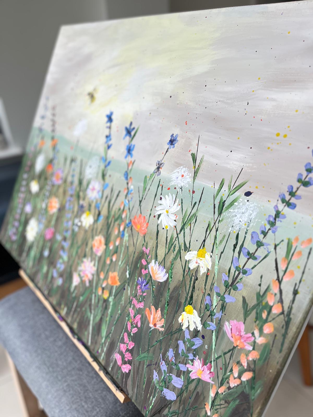 Original acrylic art painting - wildflowers in a meadow - 80cm / 60cm