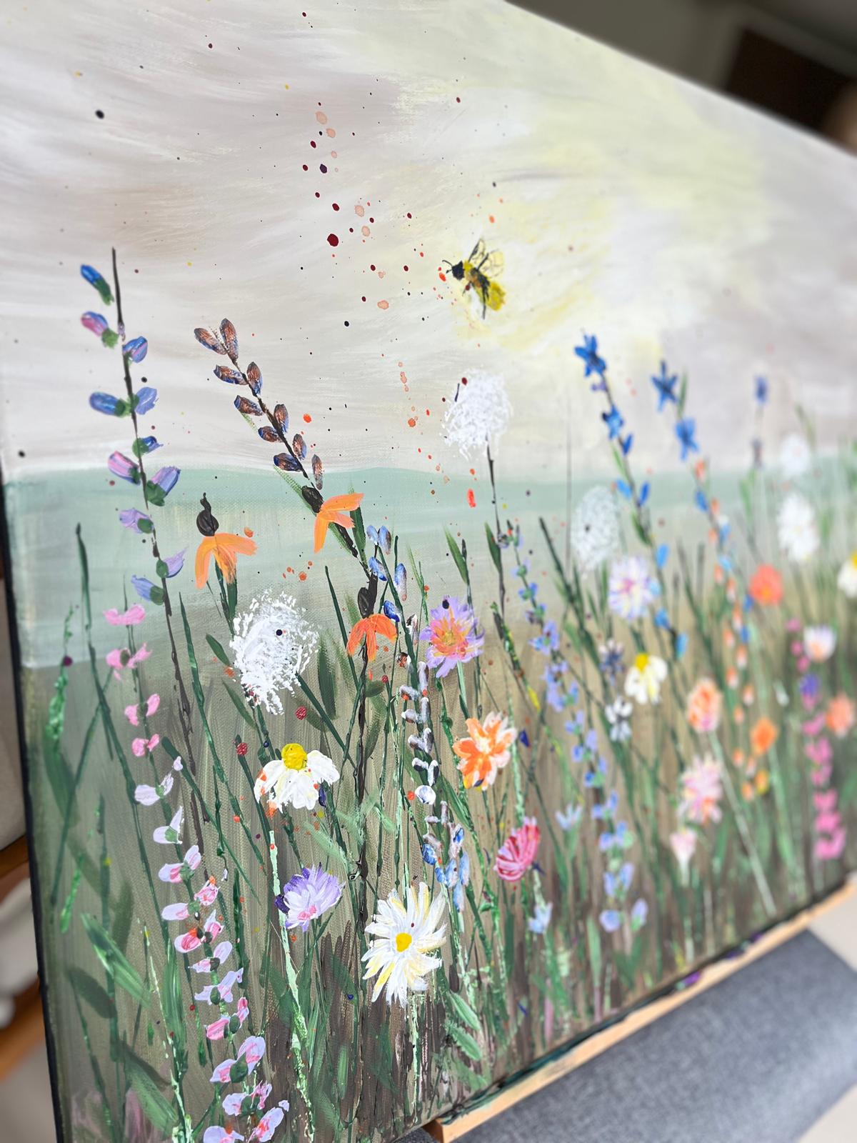 Original acrylic art painting - wildflowers in a meadow - 80cm / 60cm