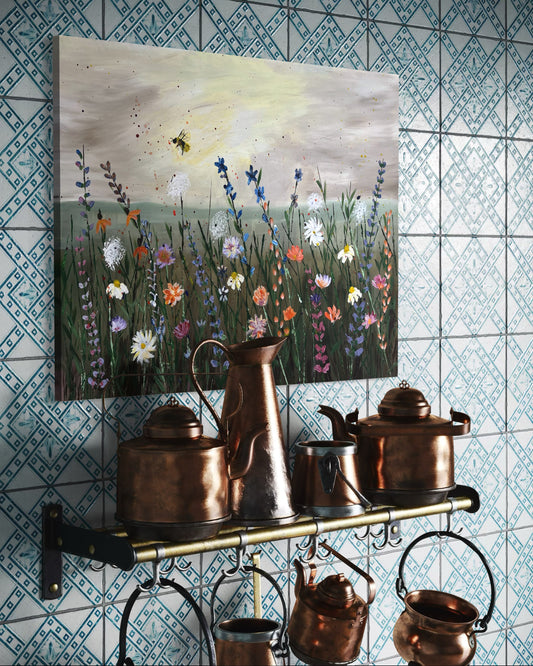 Original acrylic art painting - wildflowers in a meadow - 80cm / 60cm