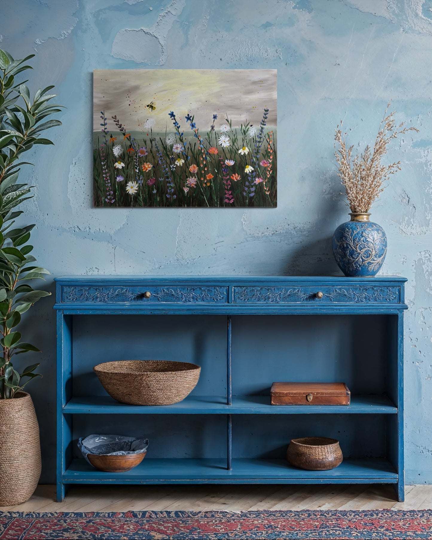 Original acrylic art painting - wildflowers in a meadow - 80cm / 60cm